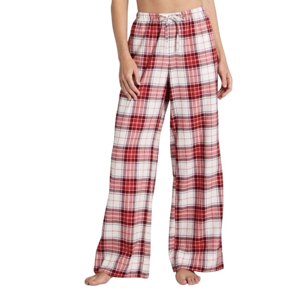 Auden Women's Red Plaid Flannel Wide Leg Pajama Pants Size Large